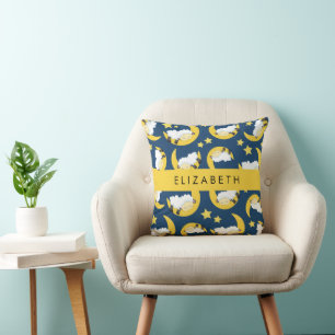 Sheep Pattern, Sleeping Sheep, Moon, Your Name Throw Pillow