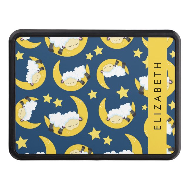 Sheep Pattern, Sleeping Sheep, Moon, Your Name Trailer Hitch Cover (Front)