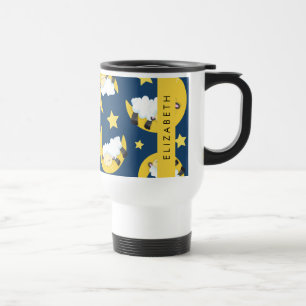 Sheep Pattern, Sleeping Sheep, Moon, Your Name Travel Mug