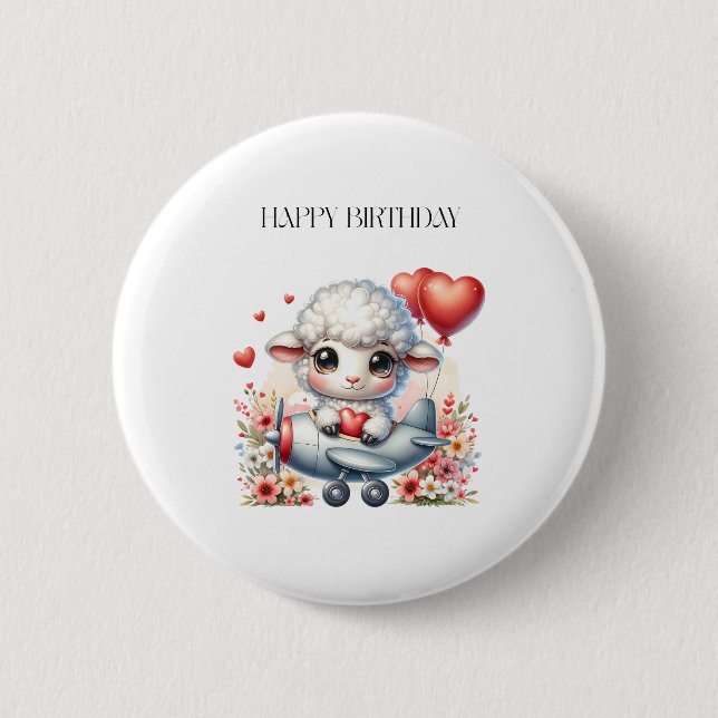 Sheep Pilot Birthday 2 Inch Round Button (Front)