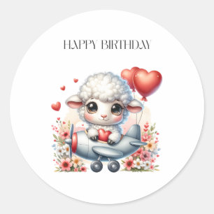 Sheep Pilot Birthday Classic Round Sticker