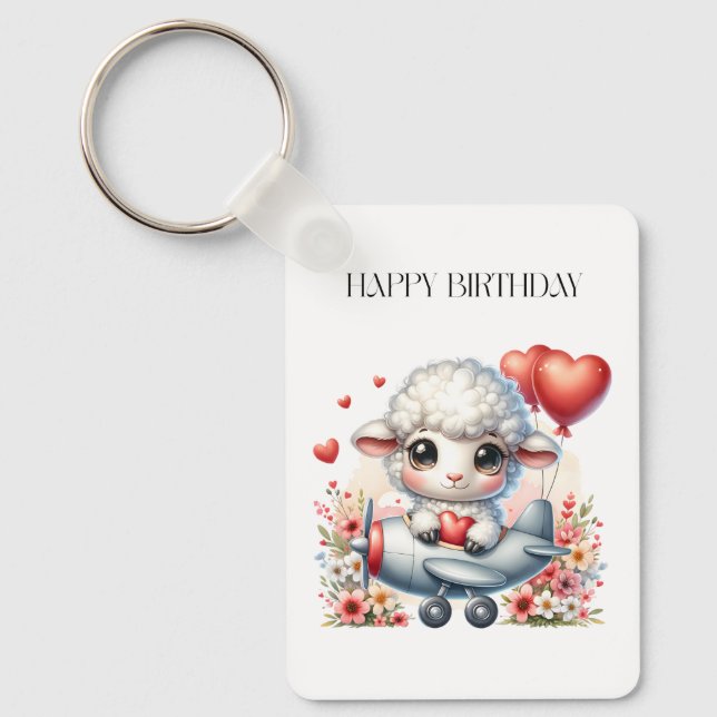 Sheep Pilot Birthday Keychain (Front)