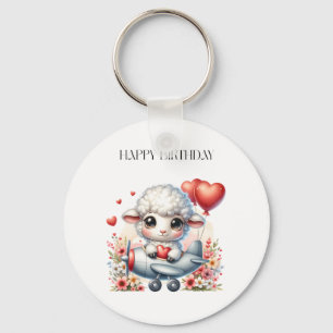 Sheep Pilot Birthday Keychain