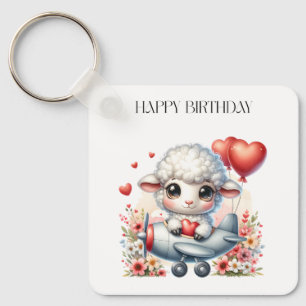 Sheep Pilot Birthday Keychain