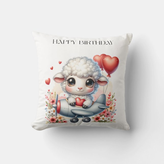 Sheep Pilot Birthday Throw Pillow (Front)