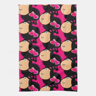 Sheep Pink Hearts Kitchen Hand Towel