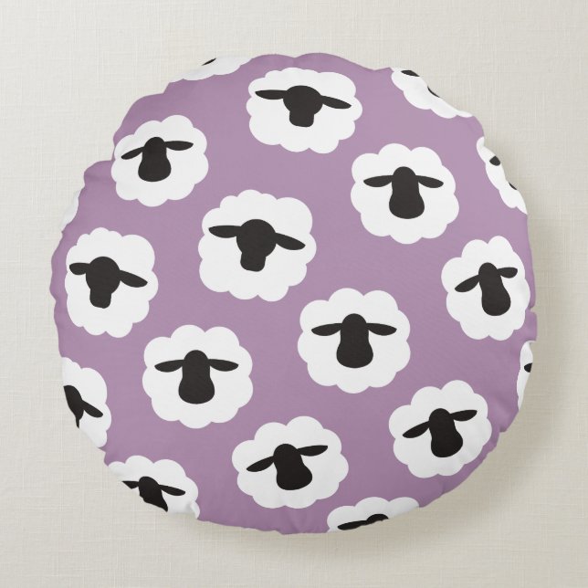 Sheep print / Yarn Fibre Lover {Your Colours} Round Pillow (Front)