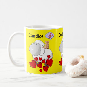 Sheep Red Hearts  Yellow Mug