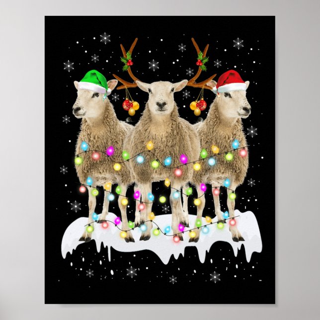 Sheep Reindeer Santa Christmas With Light Fun Xmas Poster (Front)