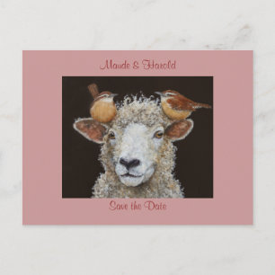 Sheep save the date postcard