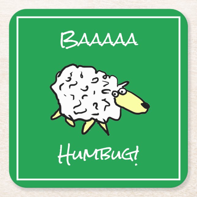 Sheep Says Baaaa Humbug - Christmas Square Paper Coaster (Front)