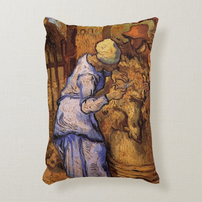 Sheep Shearers (after Millet) by Vincent van Gogh Accent Pillow (Front(Vertical))