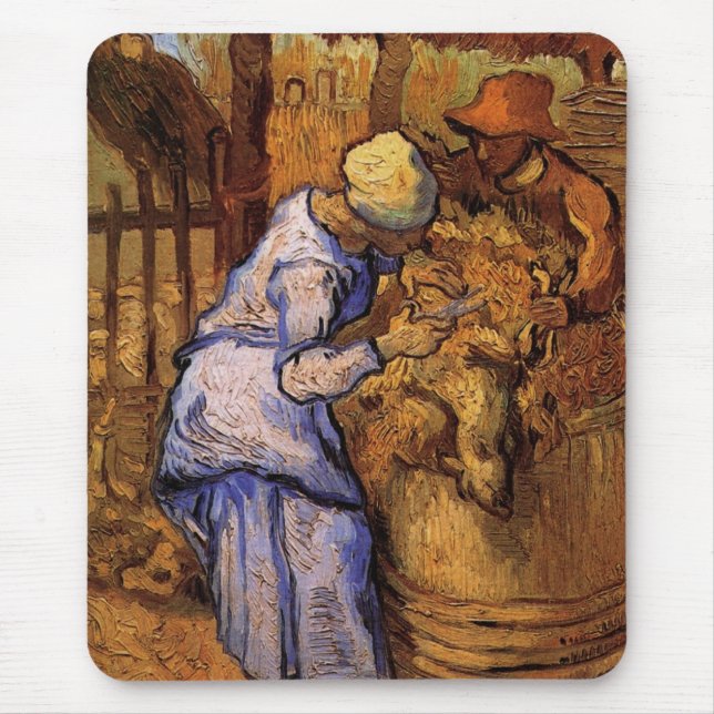 Sheep Shearers (after Millet) by Vincent van Gogh Mouse Pad (Front)