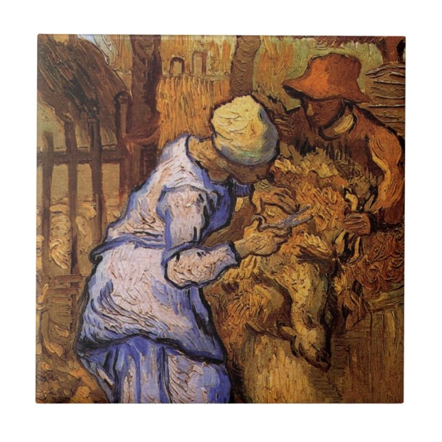 Sheep Shearers (after Millet) by Vincent van Gogh Tile (Front)