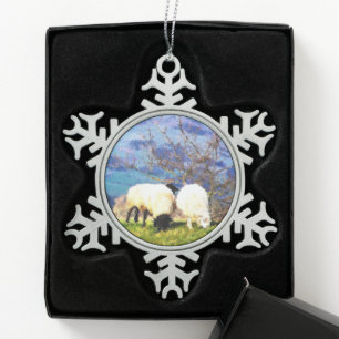 SHEEP SNOWFLAKE PEWTER CHRISTMAS ORNAMENT