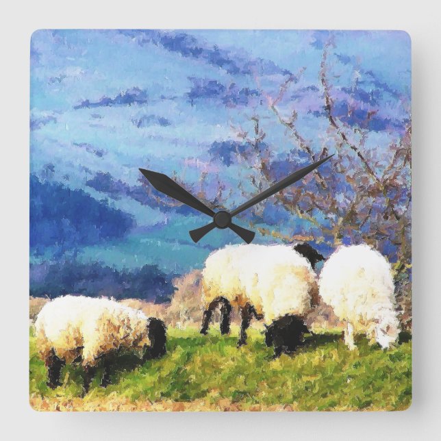 SHEEP SQUARE WALL CLOCK (Front)
