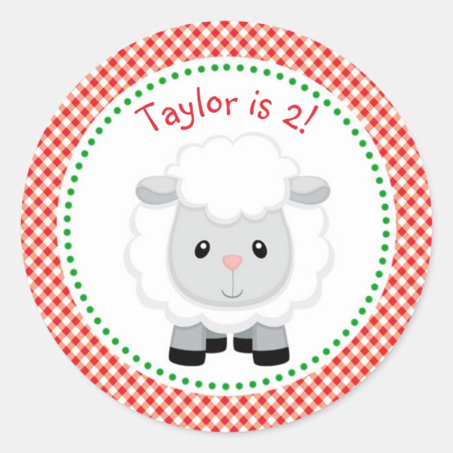 Sheep Sticker / Label (Farm Animals in Red) (Front)