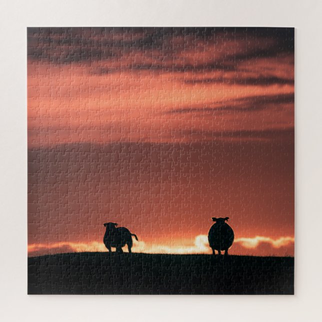 Sheep Sunset Nature Photo Jigsaw Puzzle (Vertical)
