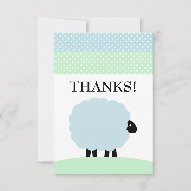 Sheep Thank you note cards blue green customize (Front)
