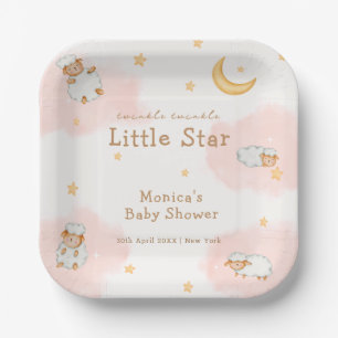 Sheep Twinkle Twinkle Moon Stars Girl Baby Shower  Paper Plate