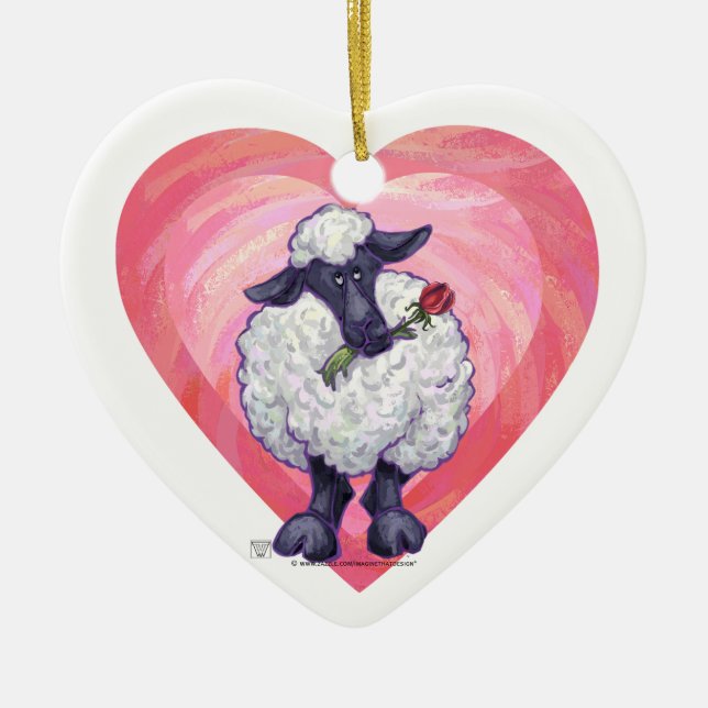 Sheep Valentine's Day Ceramic Ornament (Front)