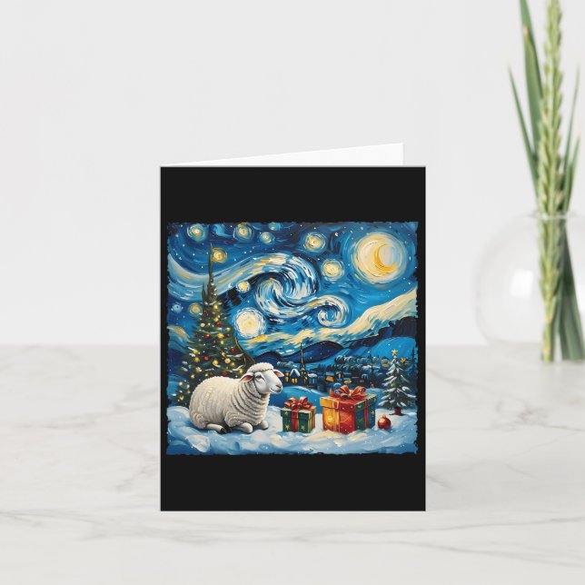 Sheep Van Gogh Style Starry Night Christmas Winter Card (Front)