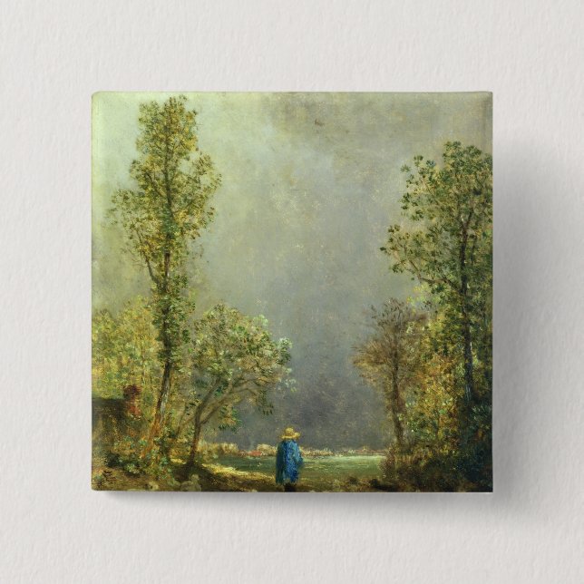 Sheep watching a Storm 2 Inch Square Button (Front)