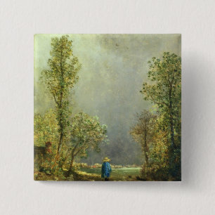 Sheep watching a Storm 2 Inch Square Button