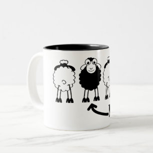 Sheep, white or black, of the family Two-Tone coffee mug