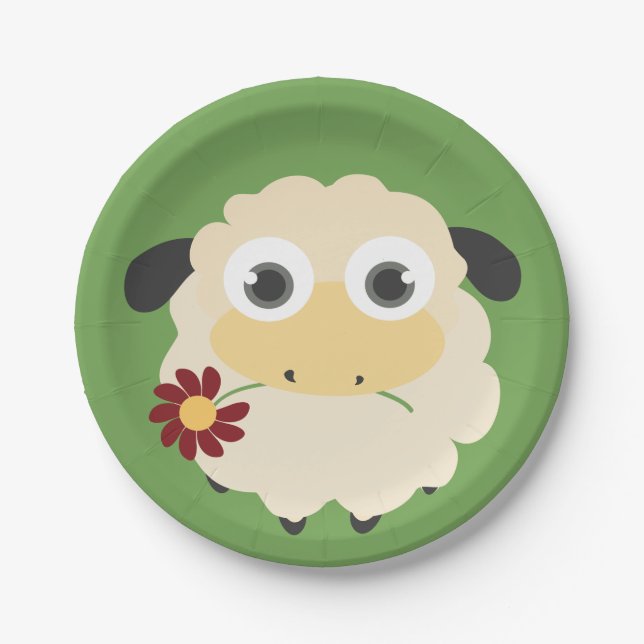 Sheep With A Flower Paper Plate (Front)