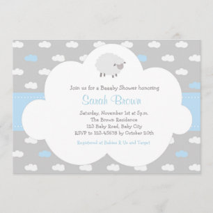 Sheep with Cloud Invitation (Grey Blue)