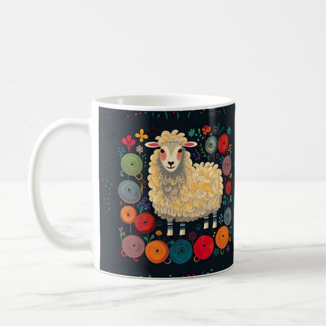 Sheep with colourful wool yarn mug (Left)