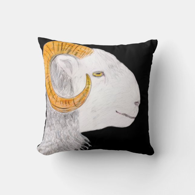 Sheep with horns throw pillow (Front)