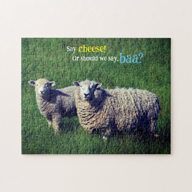 Sheep with lamb in grass meadow jigsaw puzzle (Horizontal)