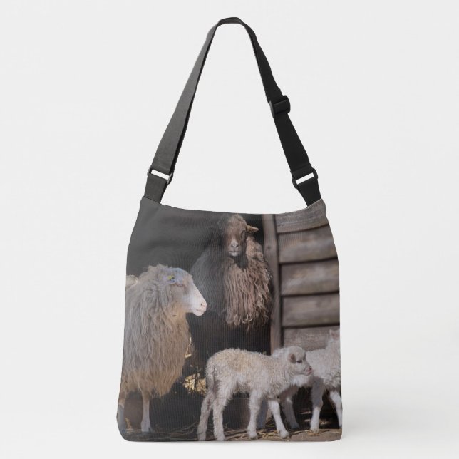 Sheep with Lambs Animal Photograph Crossbody Bag (Front)