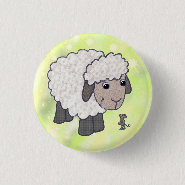 sheep with mouse 1 inch round button (Front)