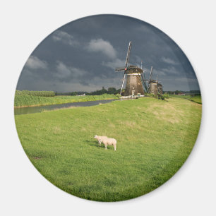 Sheep with windmills under dark clouds magnet