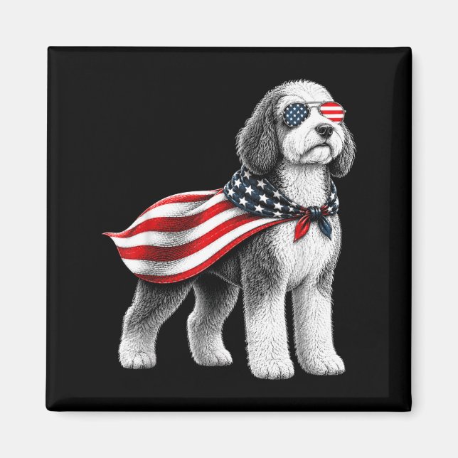 Sheepadoodle 4th Of July Aamerican Flag Dog Magnet (Front)