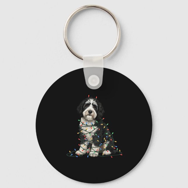 Sheepadoodle Christmas I'm Fine Everything Is Fine Keychain (Front)