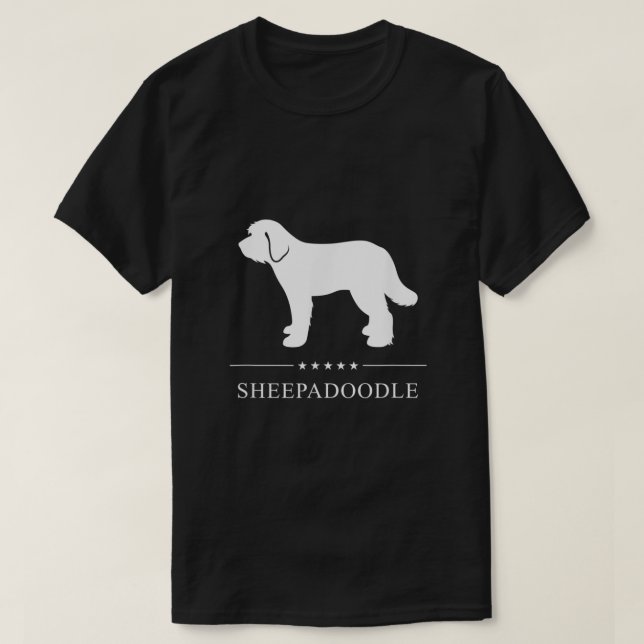 Sheepadoodle Dog White Silhouette  T-Shirt (Design Front)