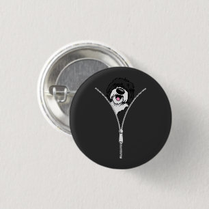 Sheepadoodle Dog Zipper Funny Puppy Dog Owner 1 Inch Round Button