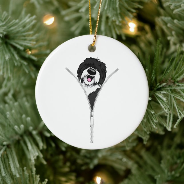 Sheepadoodle Dog Zipper Funny Puppy Dog Owner Ceramic Ornament (Tree)