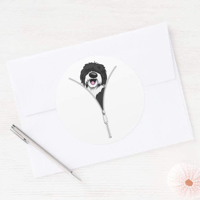 Sheepadoodle Dog Zipper Funny Puppy Dog Owner Classic Round Sticker (Envelope)