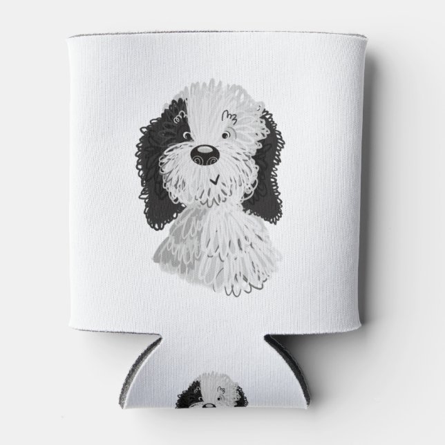 Sheepadoodle hand drawn illustration can cooler (Front)