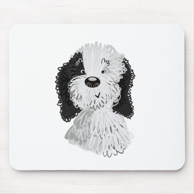 Sheepadoodle hand drawn illustration mouse pad (Front)