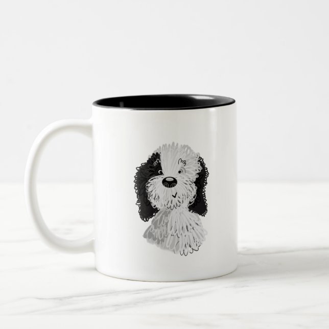 Sheepadoodle hand drawn illustration Two-Tone coffee mug (Left)