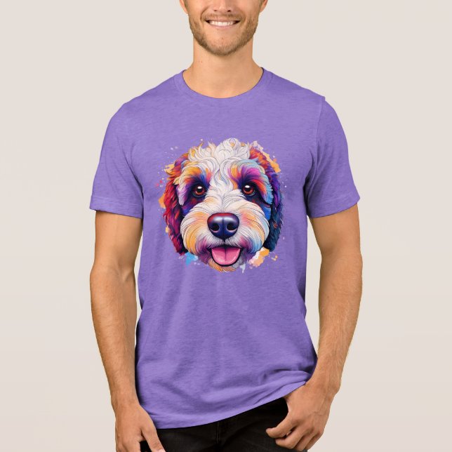 Sheepadoodle happy face full of colour! Tri-Blend shirt (Front)