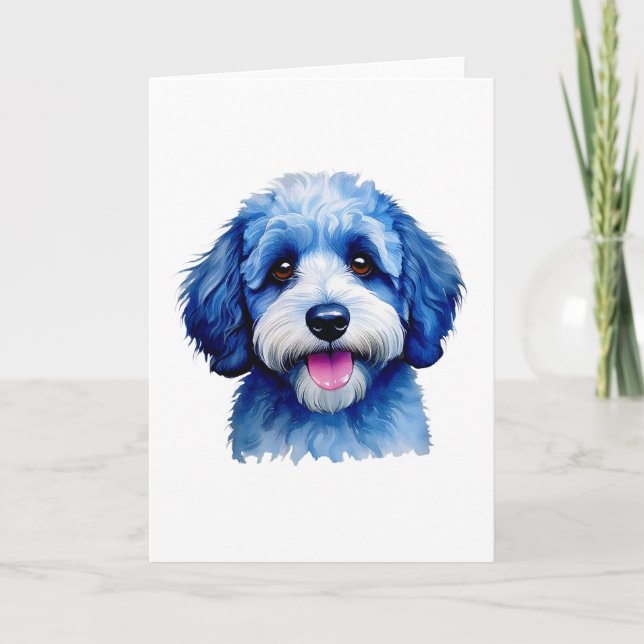 Sheepadoodle puppy smiling in blue! thank you card (Front)