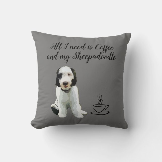 Sheepadoodle Throw Pillow (Front)