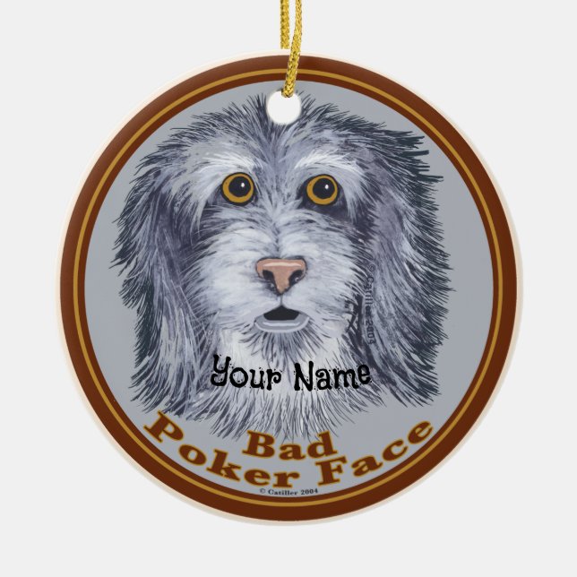Sheepdog Poker Face Ceramic Ornament (Front)